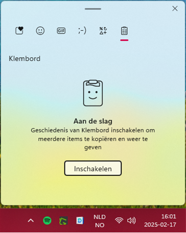Skjermbilde av Windows utklippshistorikk med knappen Aktiver