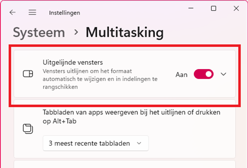 Skjermbilde av Windows‑innstillinger med funksjonen Utjevnte vinduer aktivert