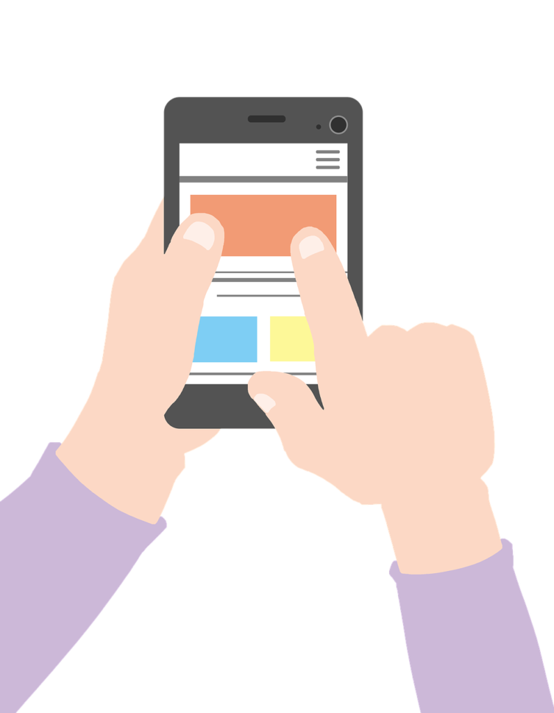 Handen die met een knijpgebaar het scherm van een smartphone bedienen