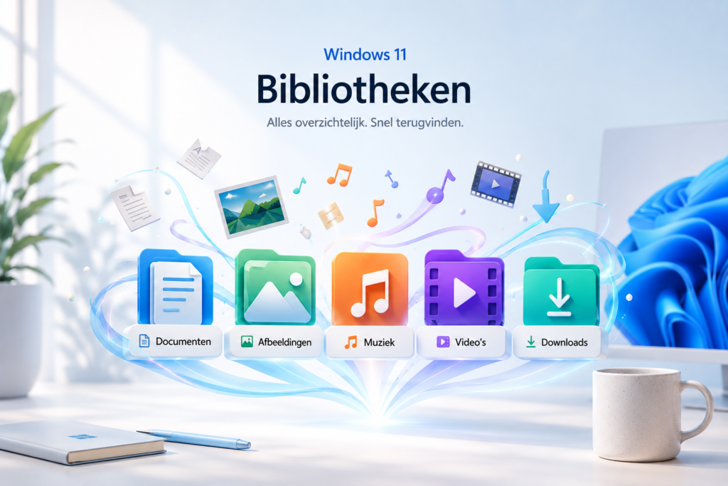 Fargerike ikoner for Windows 11-biblioteker på et skrivebord