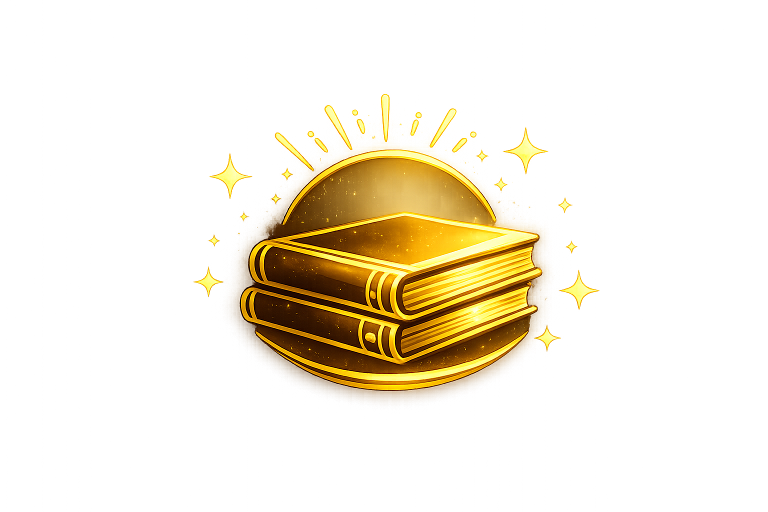Golden icon of two stacked books with sparkling stars