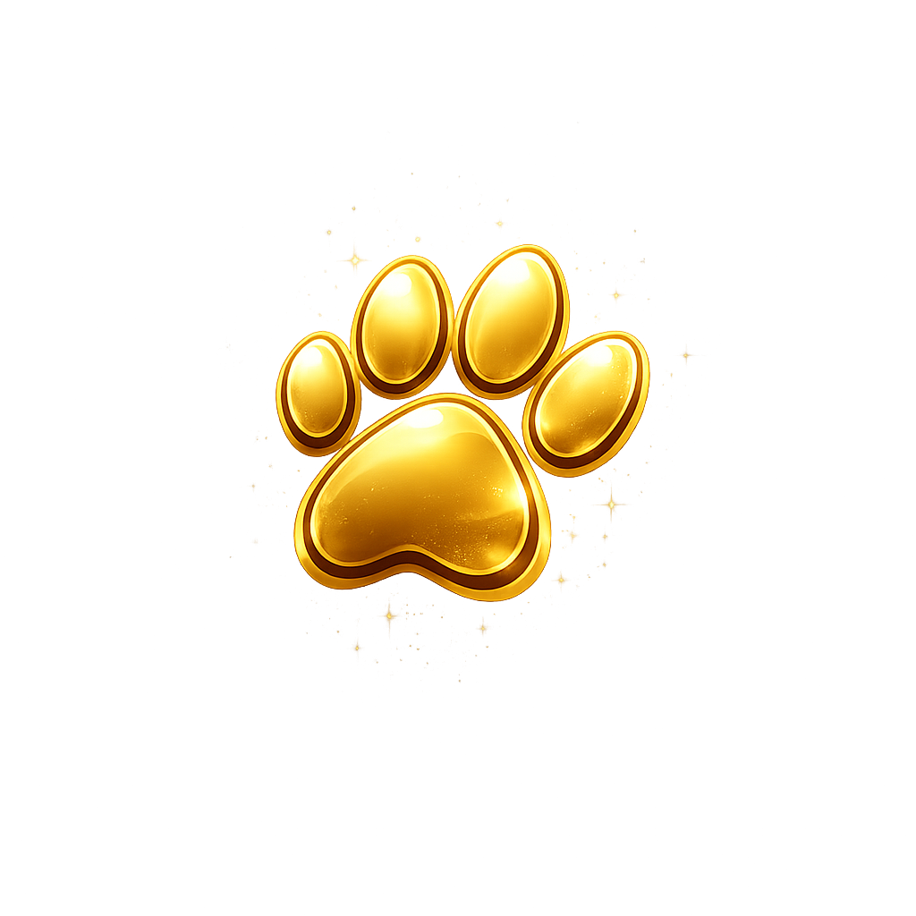 Golden paw print icon with sparkling stars for Ours Bamse