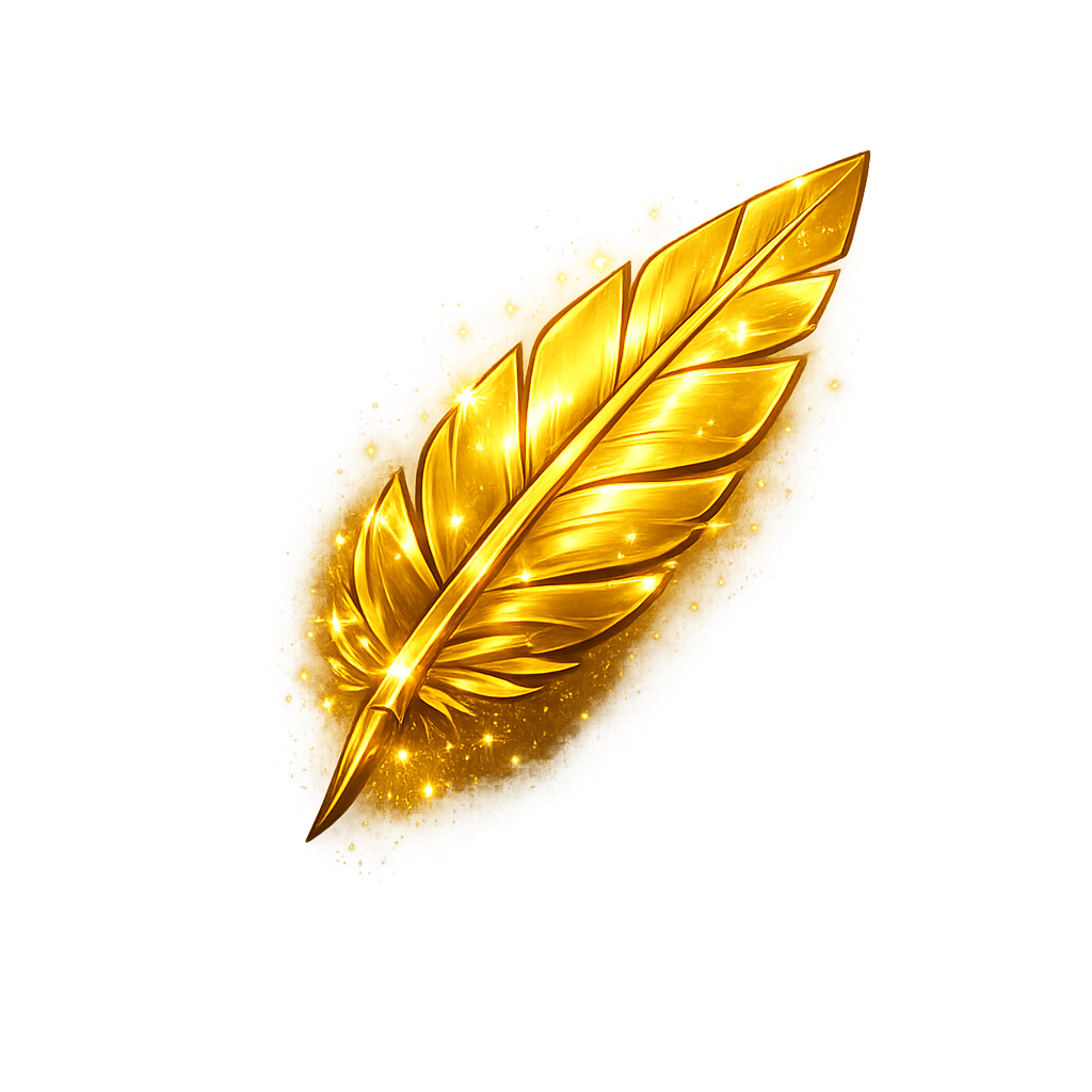 Golden icon of a shiny writing quill feather for the newsletter