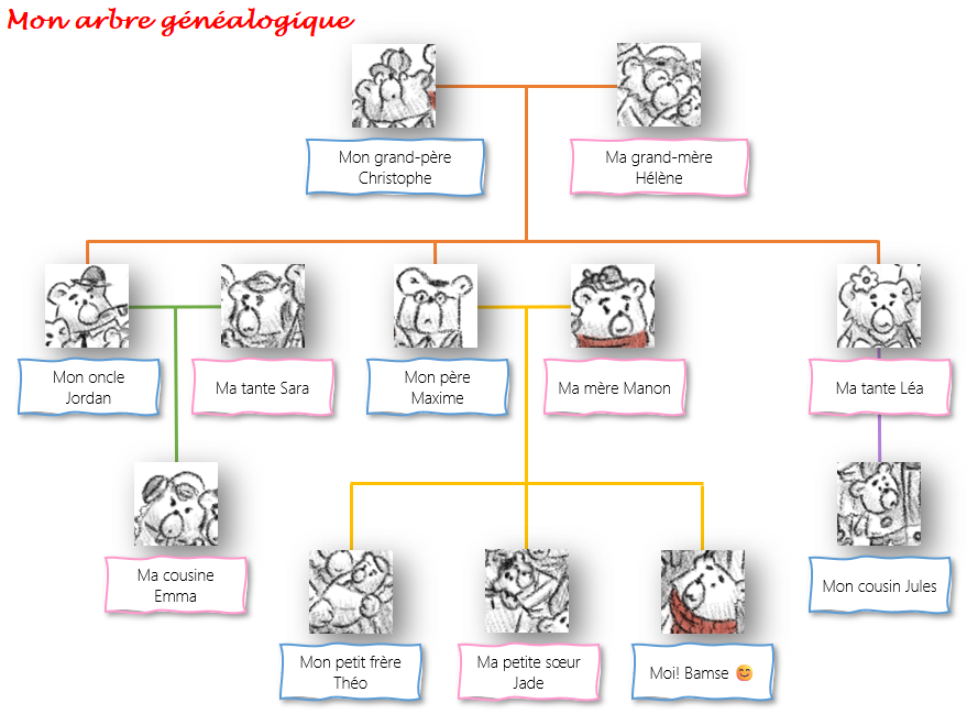 Arbre généalogique d’ours Bamse présenté sous forme de schéma clair.