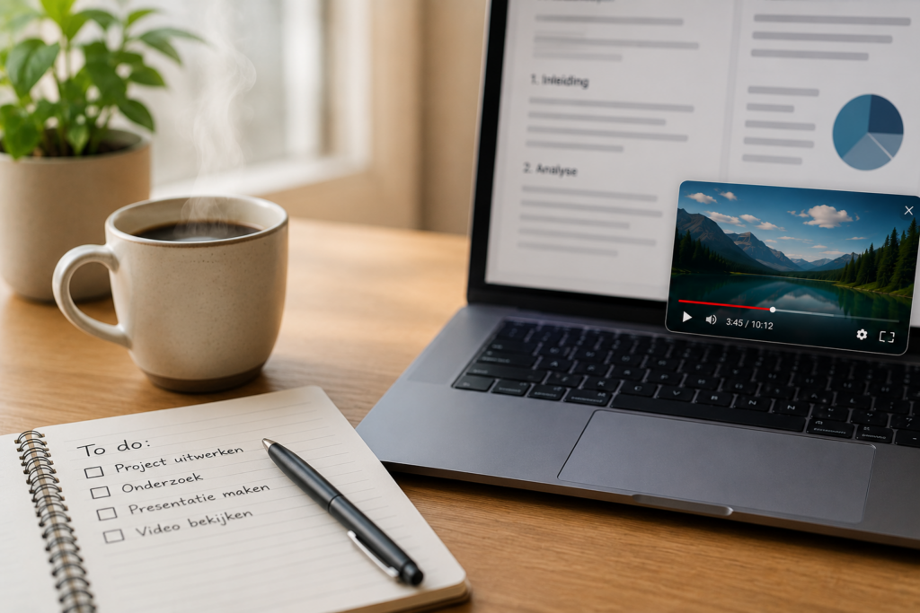 Microsoft Edge met een YouTube-video naast een werkvenster via de functie Gesplitst scherm.